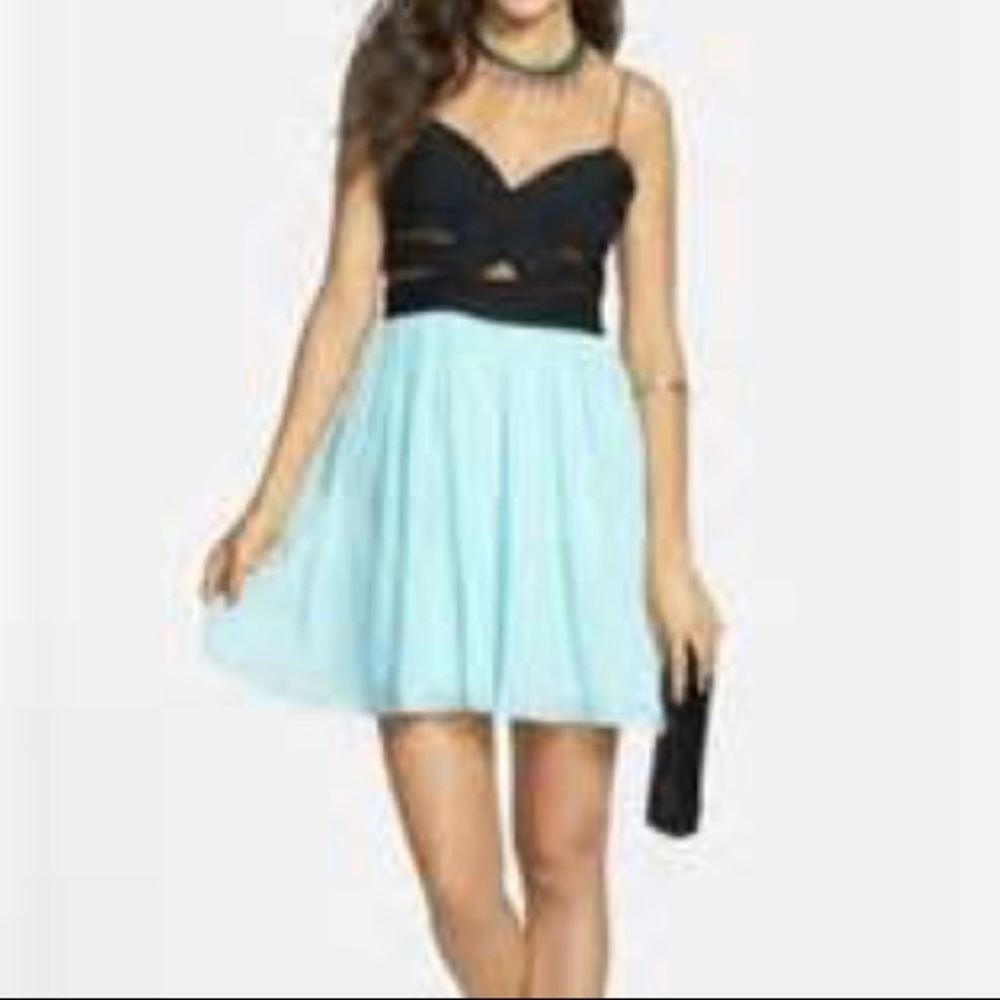 Hailey Logan mesh insert chiffon skater dress