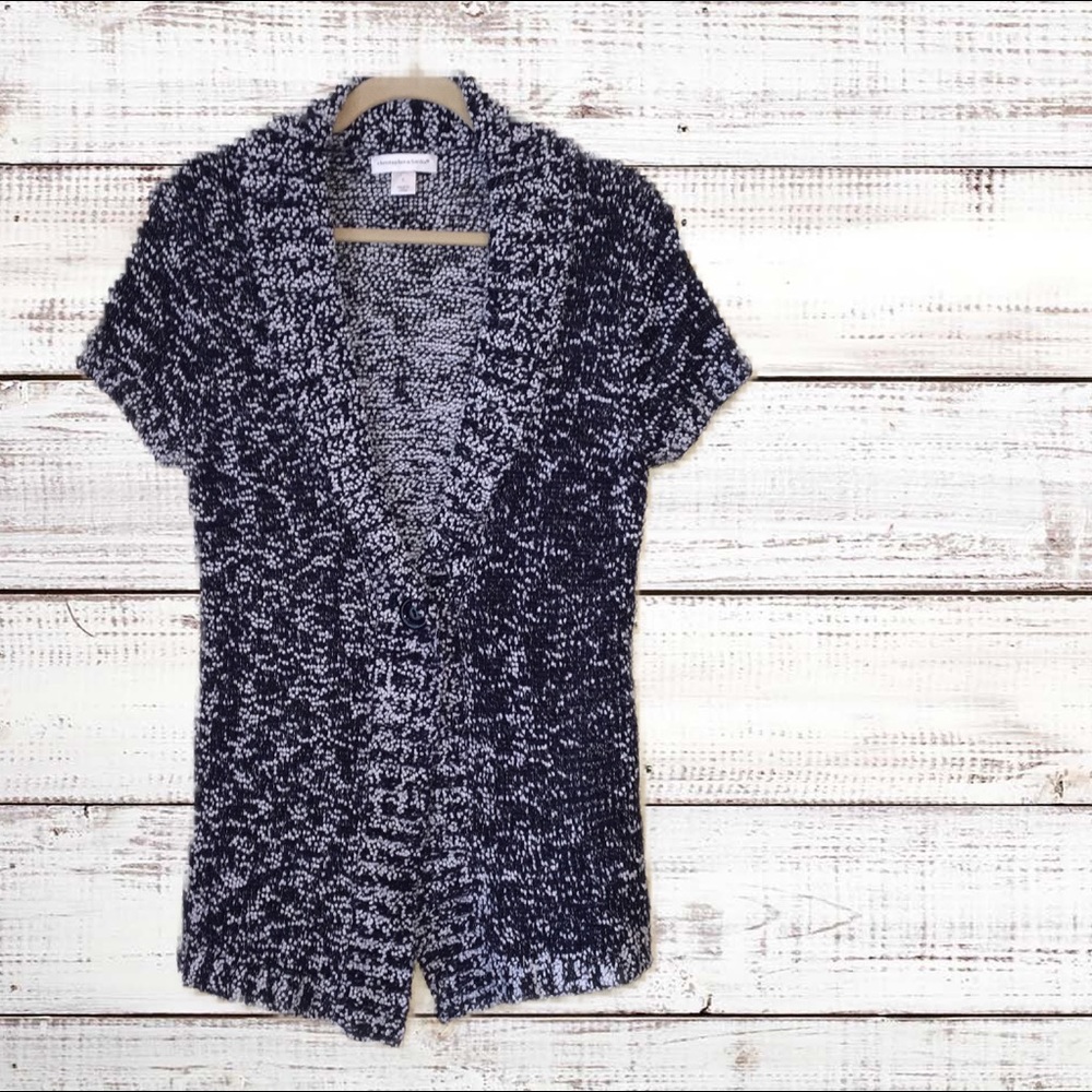 Christopher & Banks Blue/White Cardigan Sweater LG
