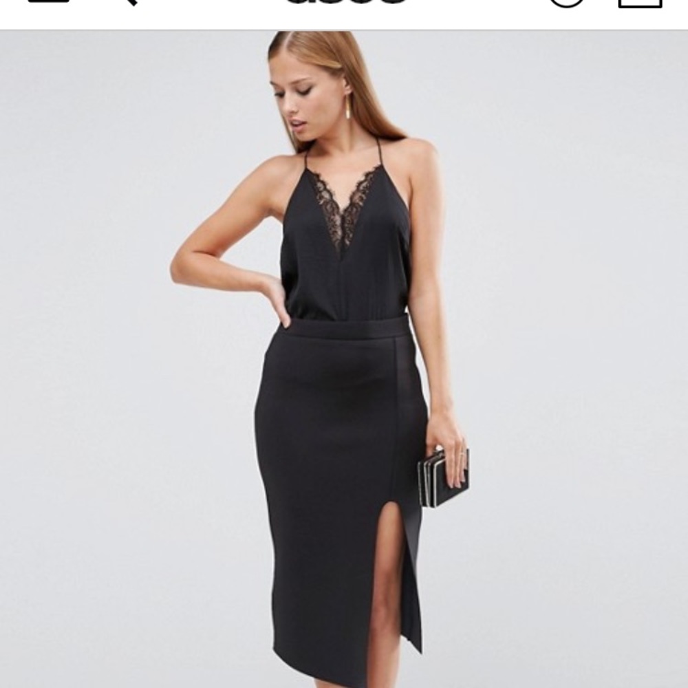 ASOS pencil skirt with thigh split in scuba