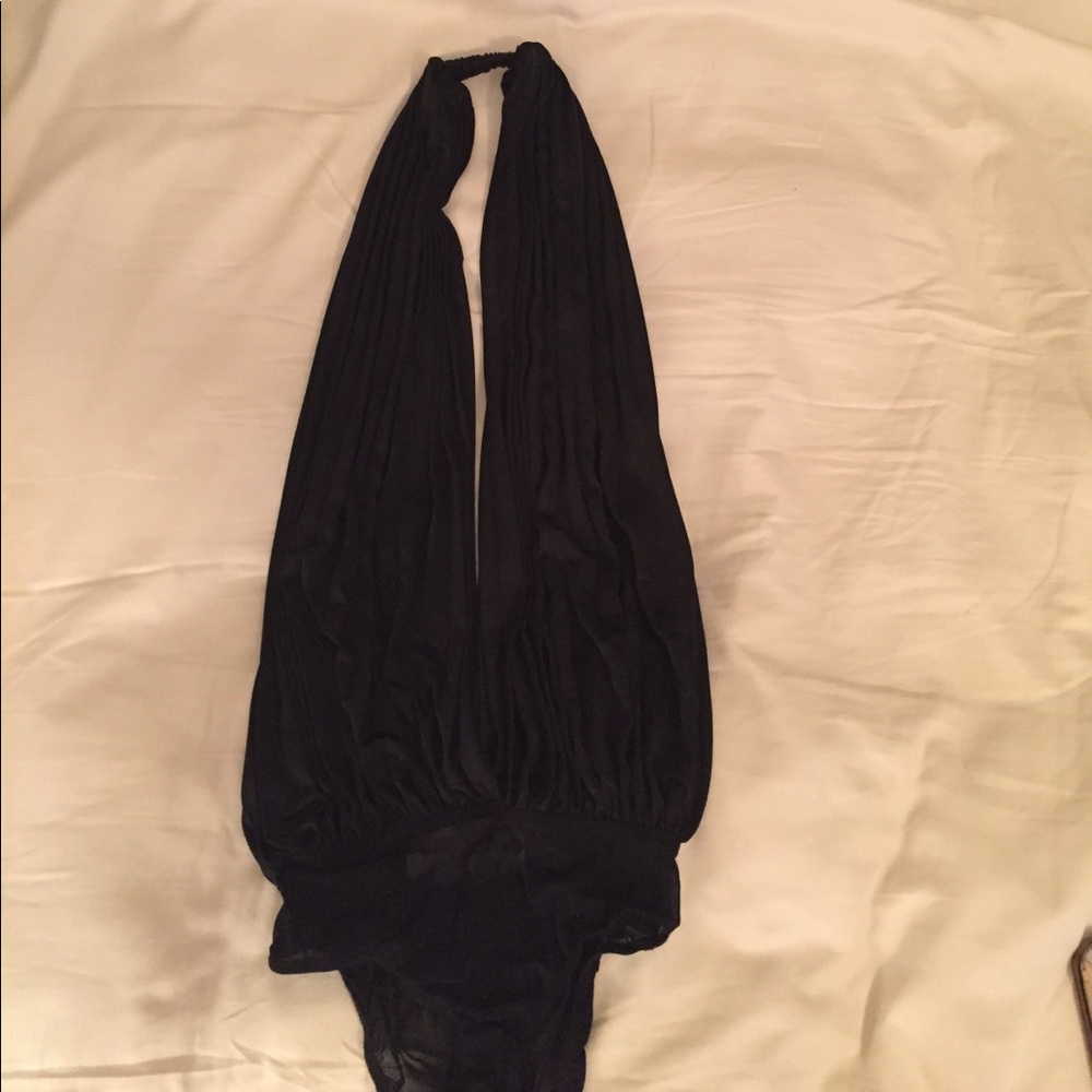 Black Plunging Bodysuit with Open Back