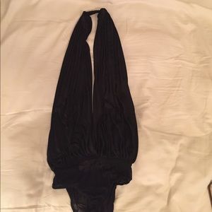 Black Plunging Bodysuit with Open Back