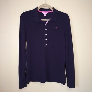 Lilly Pulitzer Long Sleeve Polo Top Med Navy