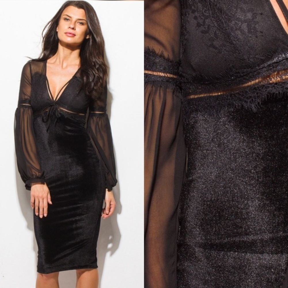 💐NWT Black Velvet/Lace Midi Dress! - Picture 4 of 4