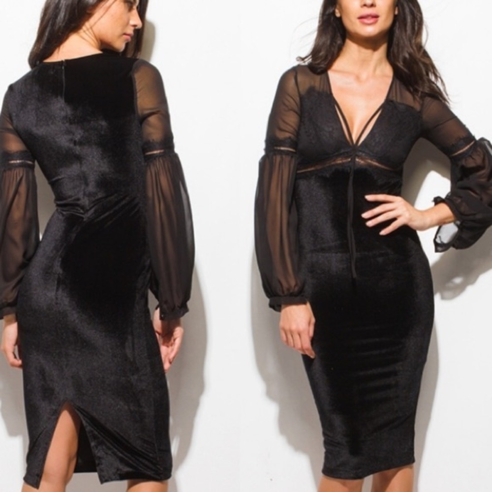 💐NWT Black Velvet/Lace Midi Dress! - Picture 3 of 4