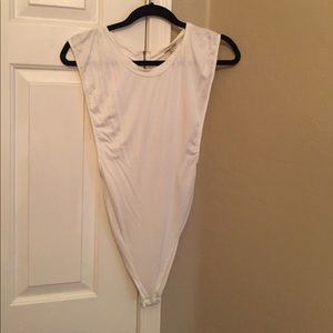 White Bodysuit with Plunging Arm Slits by Tobi