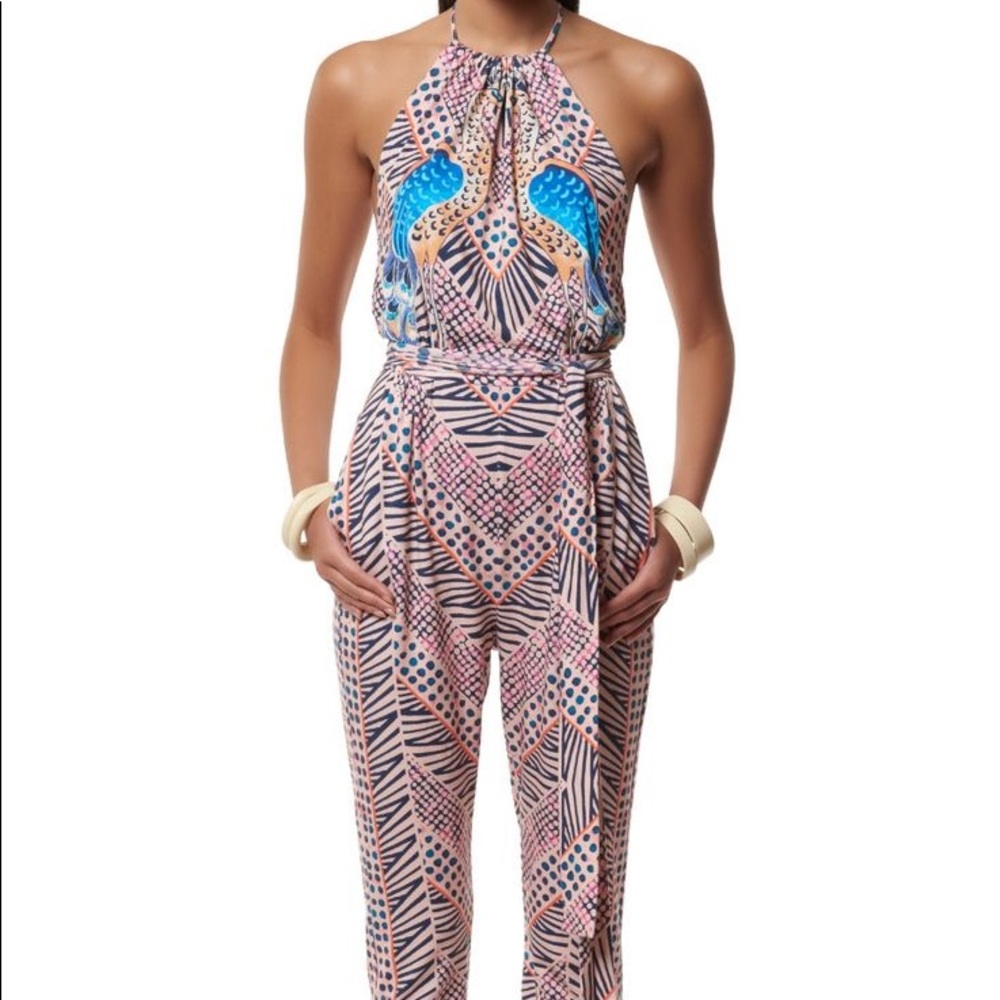 Mara Hoffman pink peacock jumpsuit.