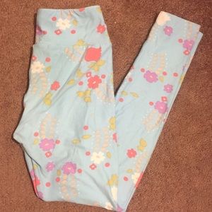 LuLaRoe Blue Flowered Leggings, One Size