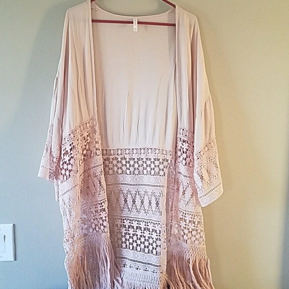 Gorgeous crocheted pink kimono top