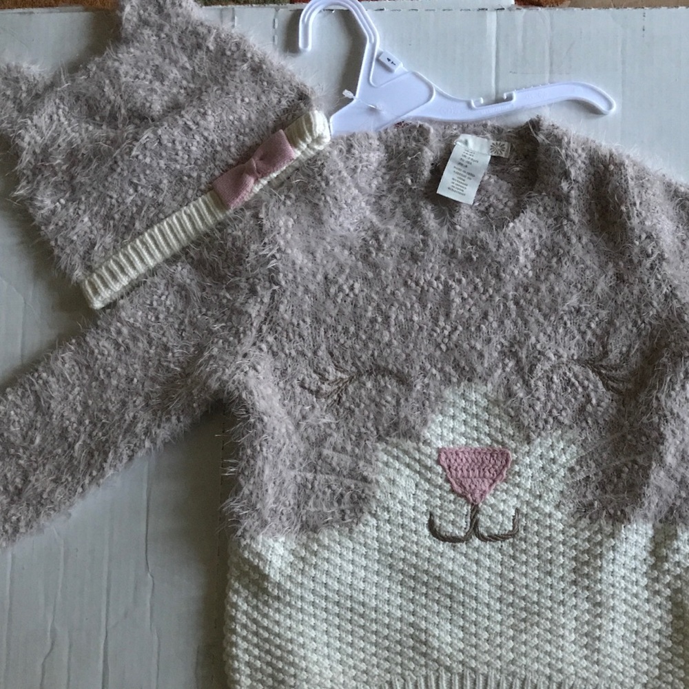 Kitty Cat Fuzzy Yarn Sweater & Hat Toddler Sizes 2T
