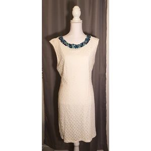 Dress barn lace white dress with blue beading
