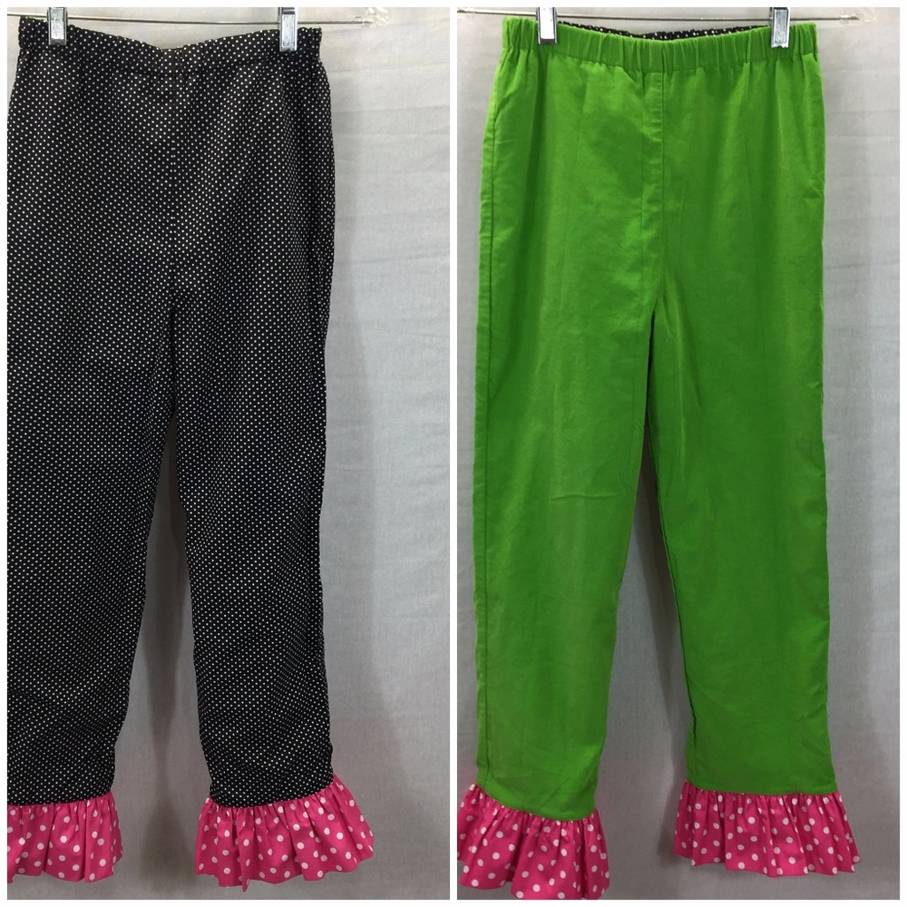 Girls Reversible Ruffle Hem Pants Sz 12 Polka Dots