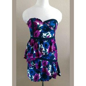 Kimchi Blue purple floral mini dress peplum tiered