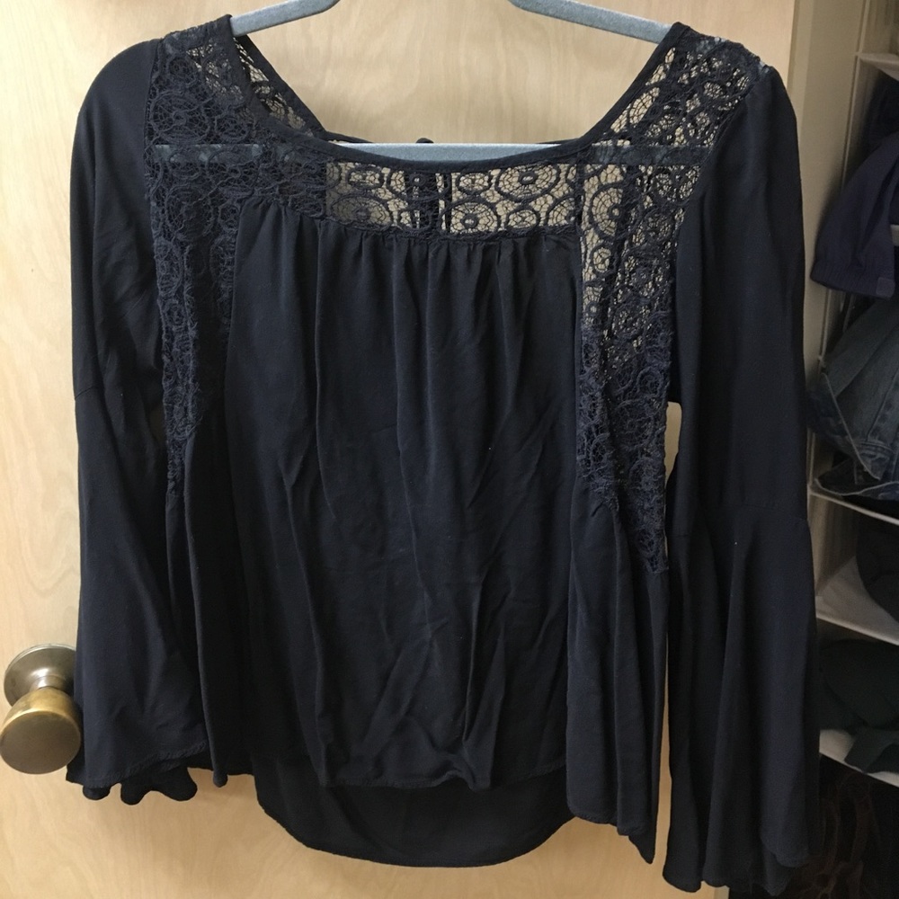 Black long sleeve lace cutout top