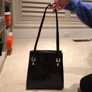 Vintage Ferragamo chocolate croc handbag