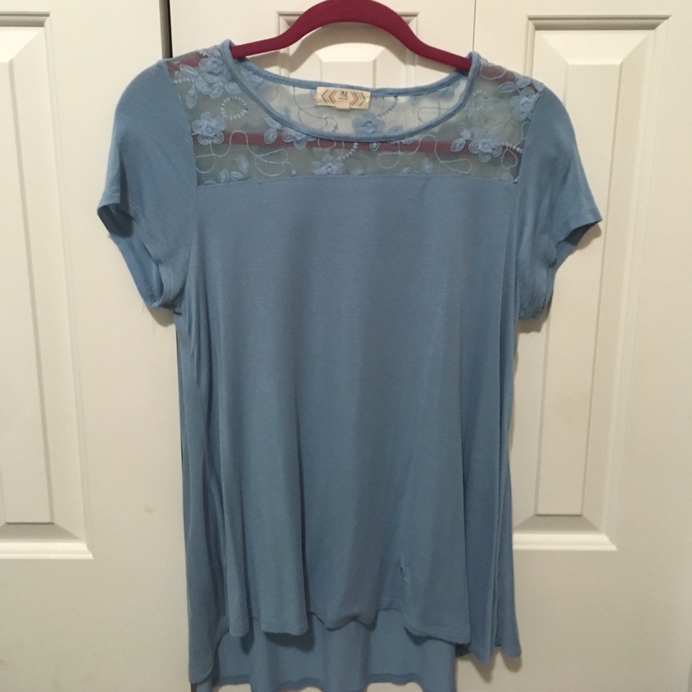 PINK ROSE baby blue mesh shirt