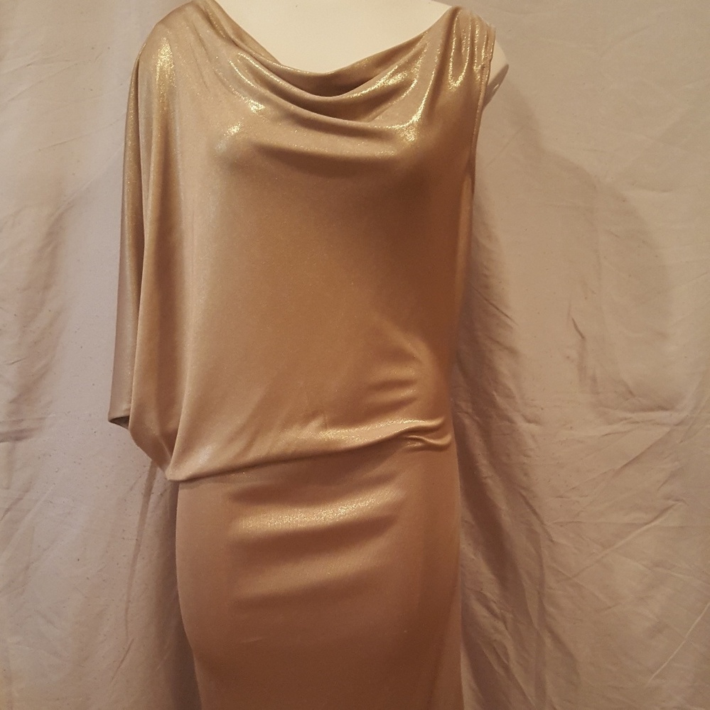 BCBG Max Azria Off Shoulder Gold Dress Size M