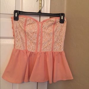 Salmon Peplum Strapless Top