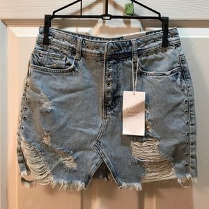 Distressed Denim Mini Skirt NWT