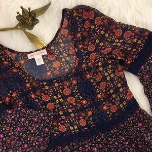 BAND OF GYPSIES Boho Dress Floral Bell Sleeve Sz S