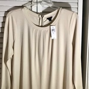 3/4 sleeve pleated neck cream jersey top