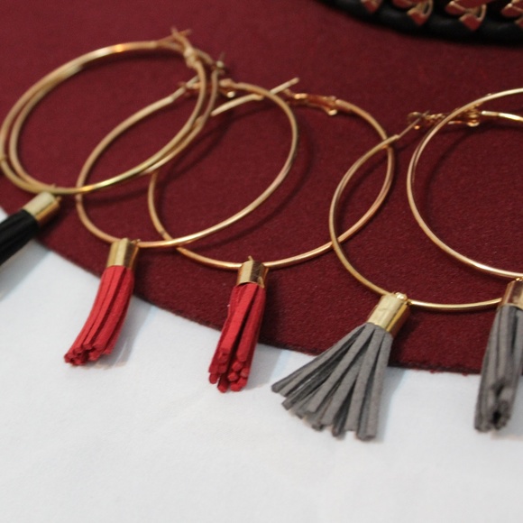 Gold Hoop Tassel Earrings - Picture 4 of 4