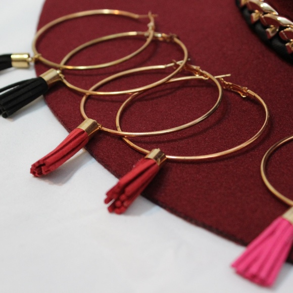Gold Hoop Tassel Earrings - Picture 3 of 4