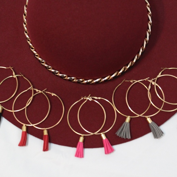 Gold Hoop Tassel Earrings - Picture 2 of 4