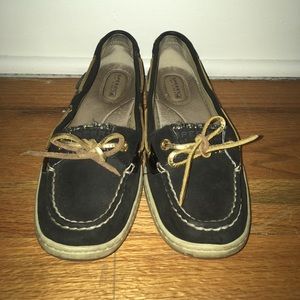 Women's black and gold Sperry's flats!