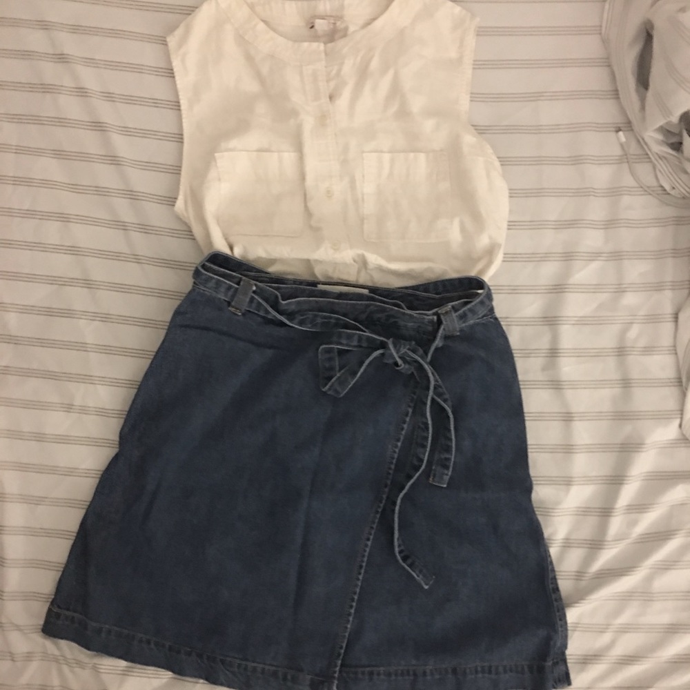 Gap tie waist wrap denim dress