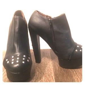 Black leather platform heels