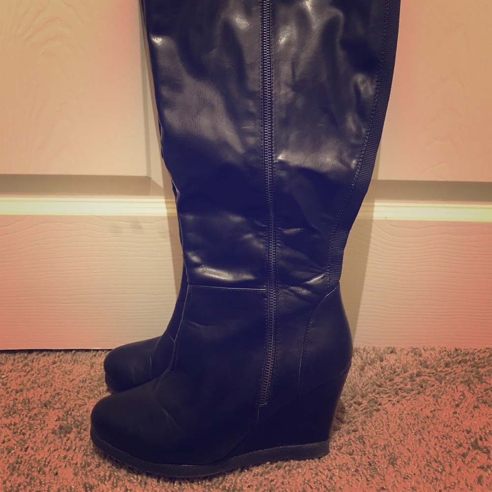 Lane Bryant wide calf black wedge boots