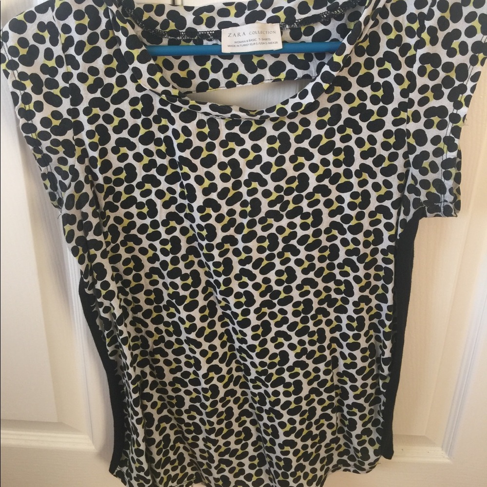 Zara Leopard spotted T-shirt yellow, black & white