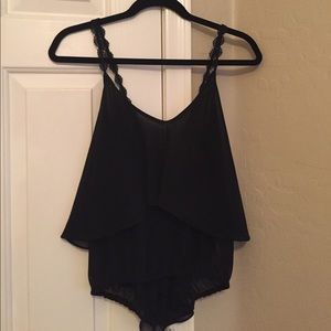 Black Crop Top with Lace Straps by Cotton Candy