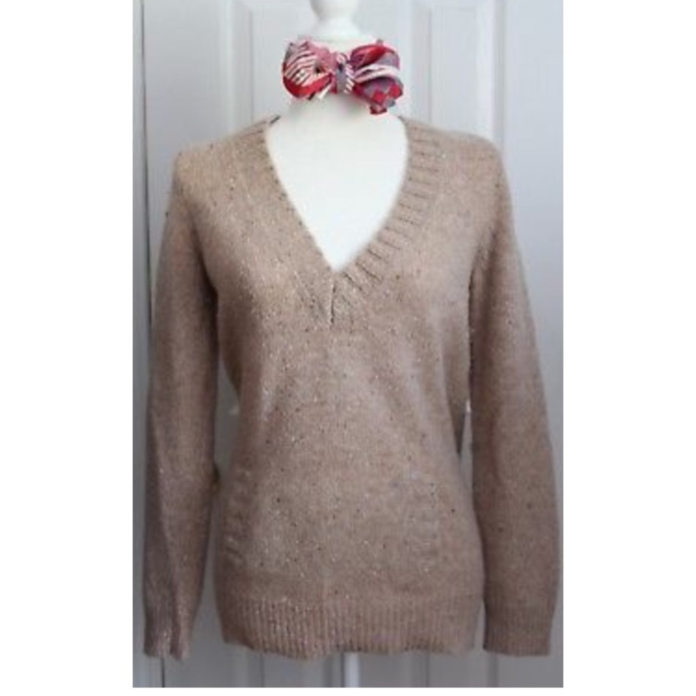 J. Crew Oatmeal Wool Sweater Size S V-Neck Knit