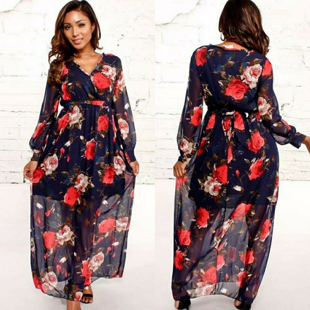 Navy floral print dress