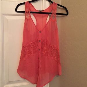Coral Tank Top with Intermittent Lace