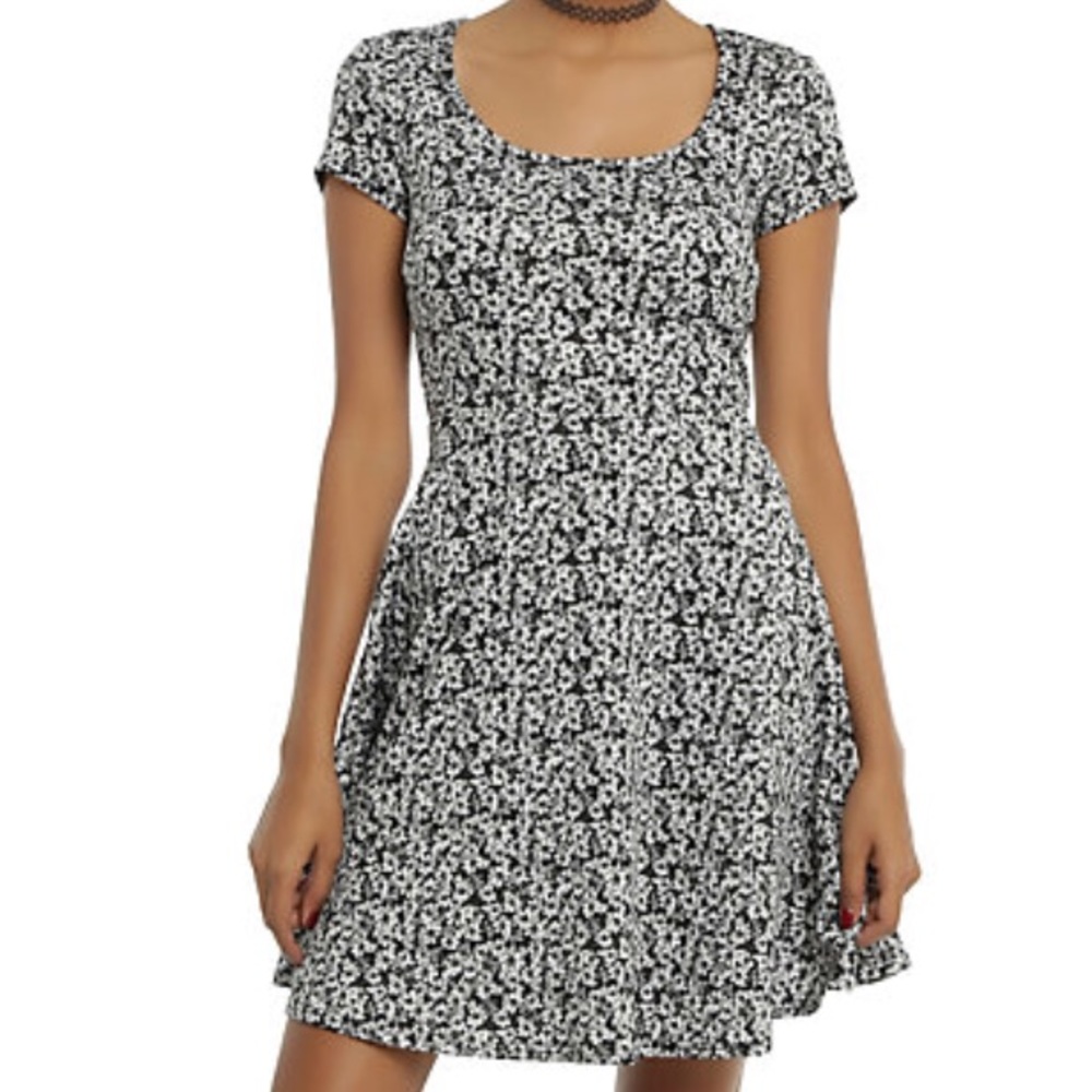 Black & White Floral Skater Dress
