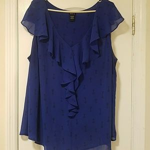Blue with key design Torrid sleeveless ruffle top