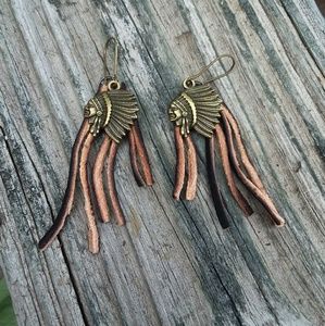 Native American antiqued bronze Chief real leather