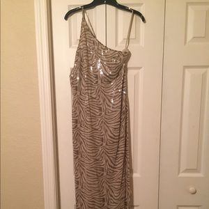 Cache, animal print, sequin, one shoulder, dress