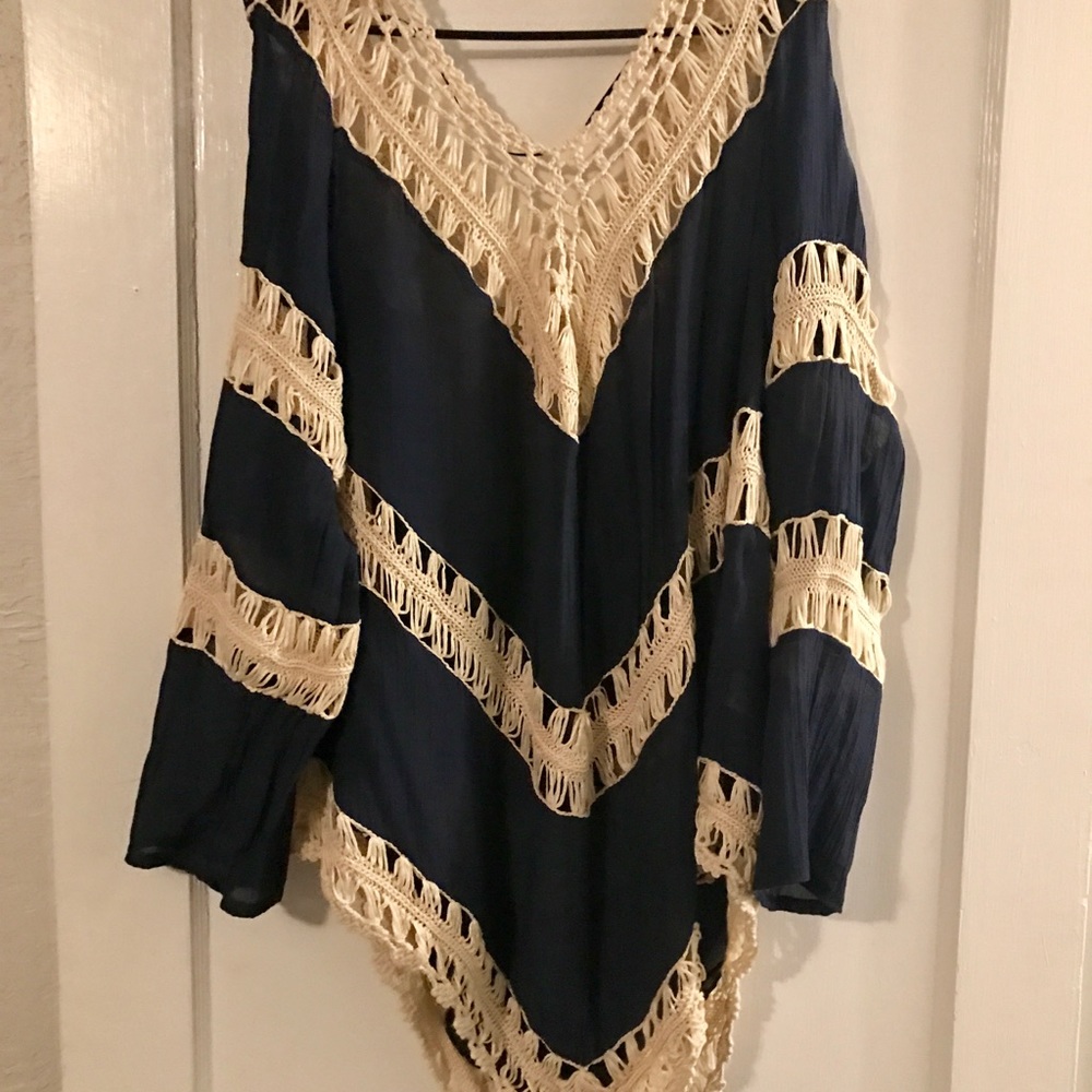 Umgee plus size crochet navy top