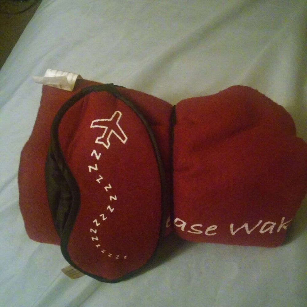Brand new travel blanket with matching eye patch