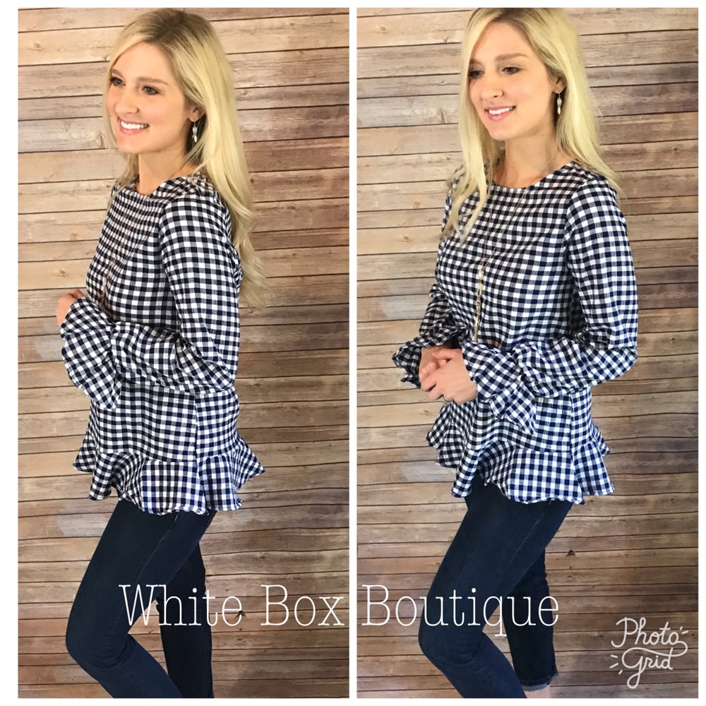 ‼️LAST Navy Plaid Ruffled Top