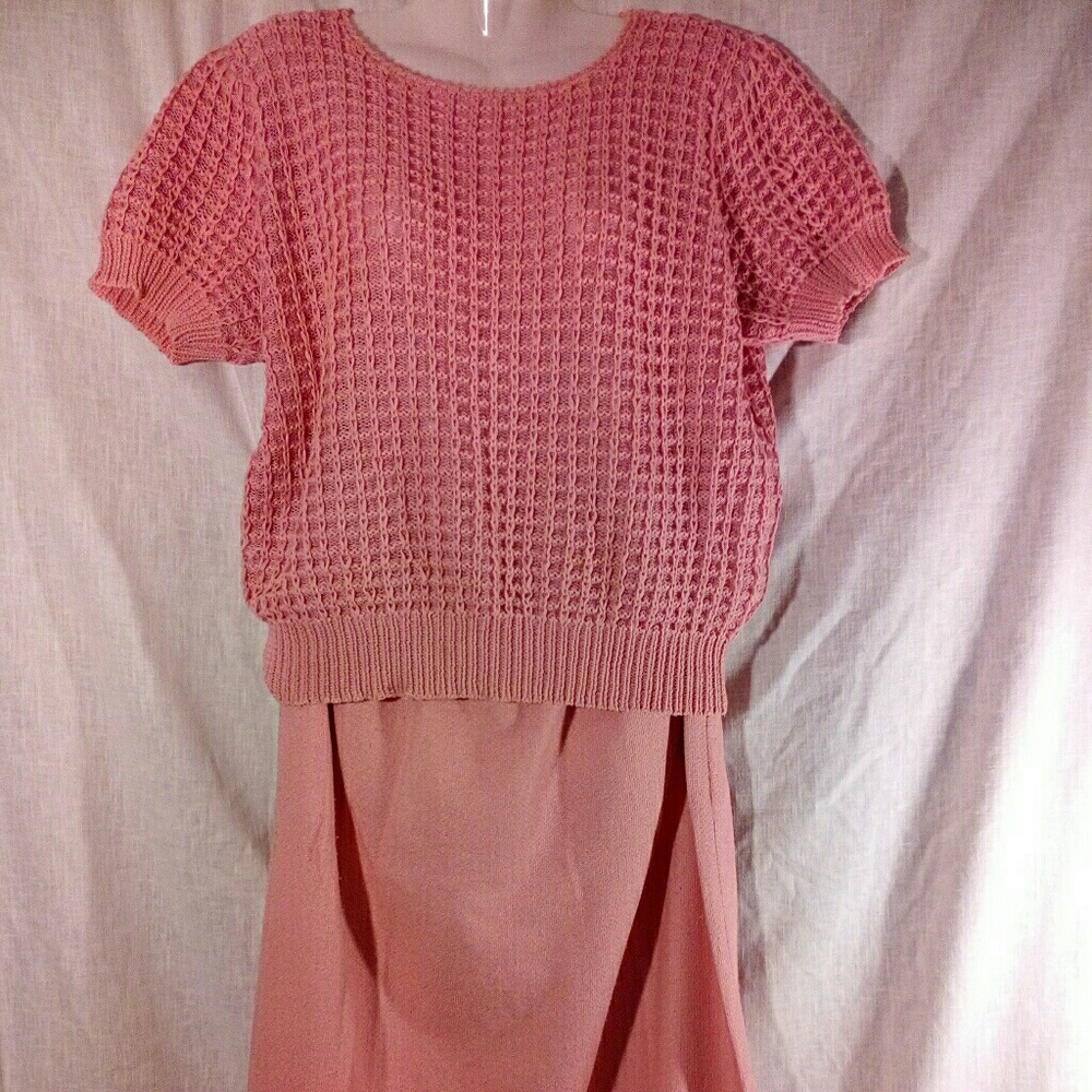 Vintage 80s Blevle 2pc Dusty Rose Sweater Set Sz18