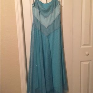 BCBG blue A-line, spaghetti strap midi dress
