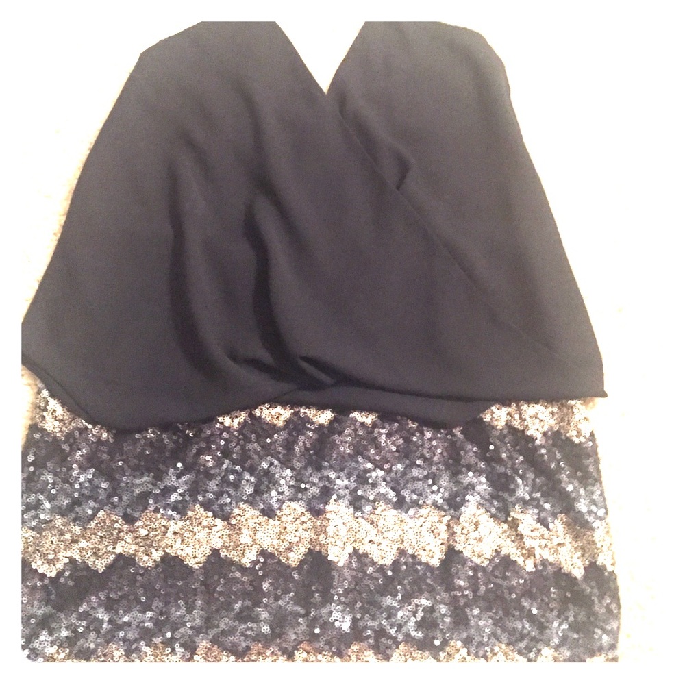 Gold, silver, black sequin mini skirt