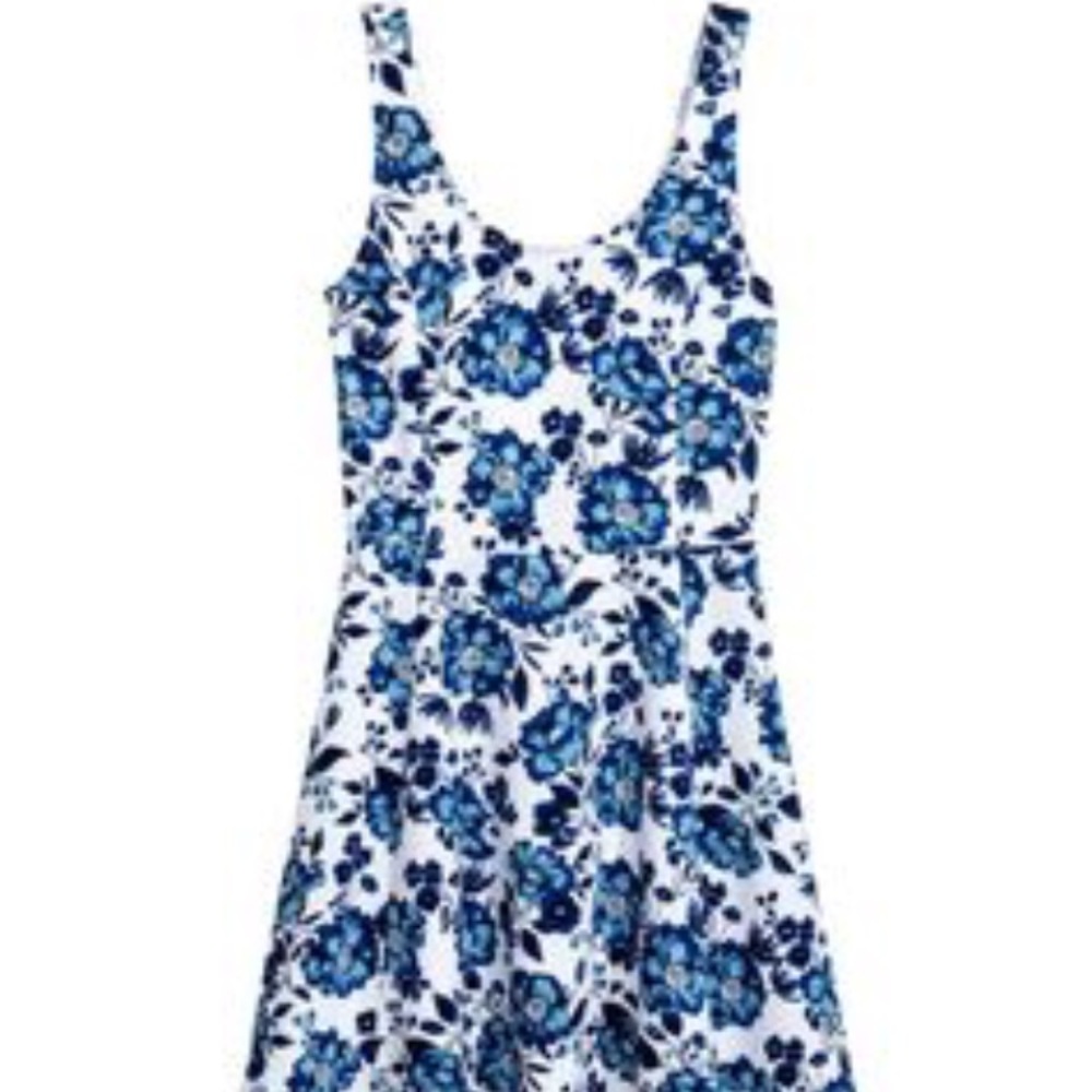 H&M white and blue floral skater dress