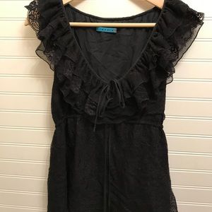 Black Alice & Olivia silk and lace layered blouse