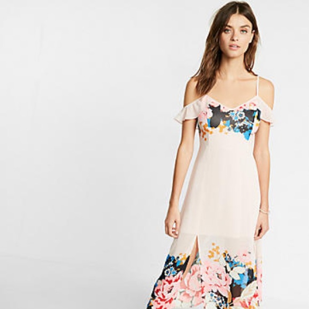 Express Floral Trimmed Pink Midi Dress