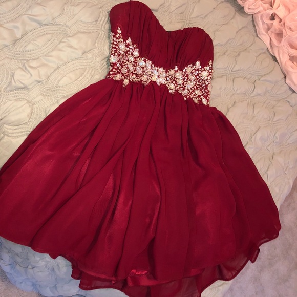 Maroon Strapless Rhinestone Dress - Picture 2 of 5